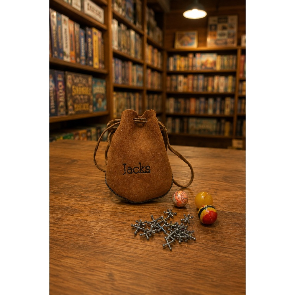 Vintage Metal Jacks Game Set w/ Suede Pouch & Rubber Balls